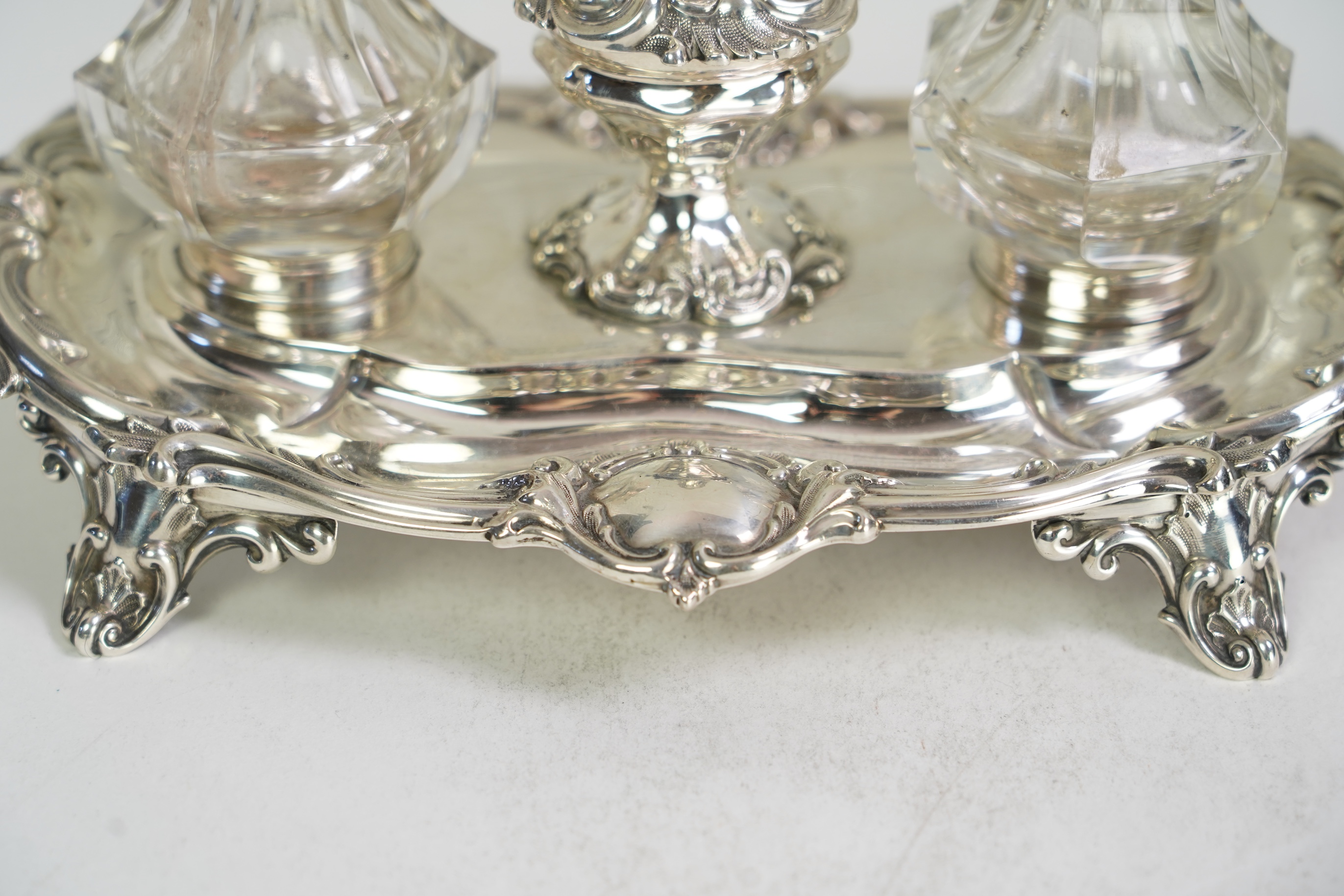 An early Victorian ornate silver inkstand, by Henry Wilkinson & Co